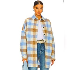 Revolve IRO Wallis Shacket in Blue & Brown Size 36 (S) NWT